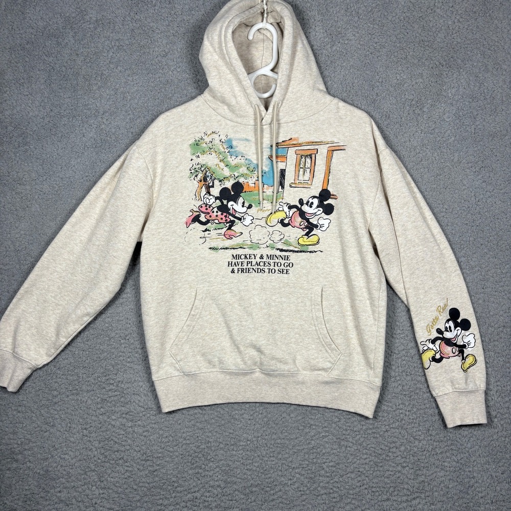 Disney Mickey Mouse Minnie Mouse Oatmeal Heather Hoodie Gold Embroidery Small